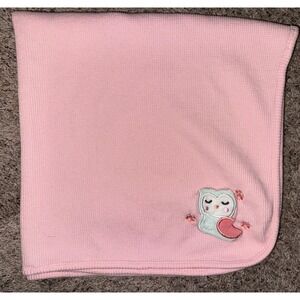Falls Creek Pink Baby Receiving Blanket Cotton Waffle‎ Weave Thermal Owl RN48711